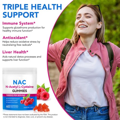 Ruduwu NAC Gummies for Kids & Adults, Sugar-Free NAC Supplement, N-Acetyl Cysteine Lung & Liver Health, Antioxidants & Immune System, 60 Count
