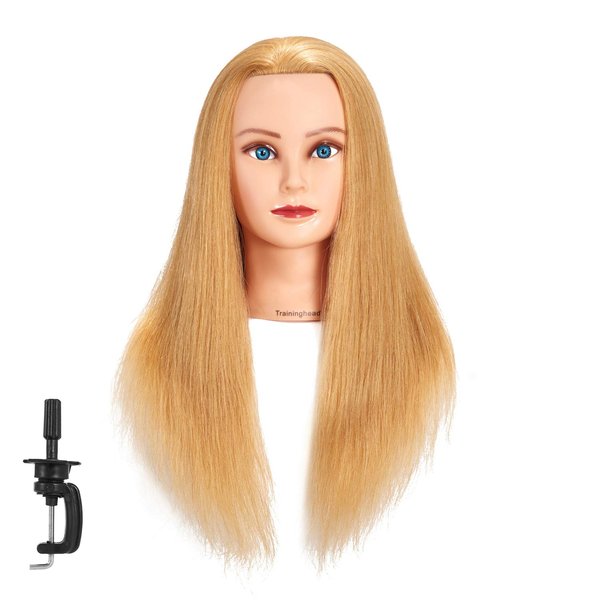 24"-26" 100% Human hair Mannequin head Training Head Cosmetology Manikin Head Doll Head with free Clamp (Blonde Hair)