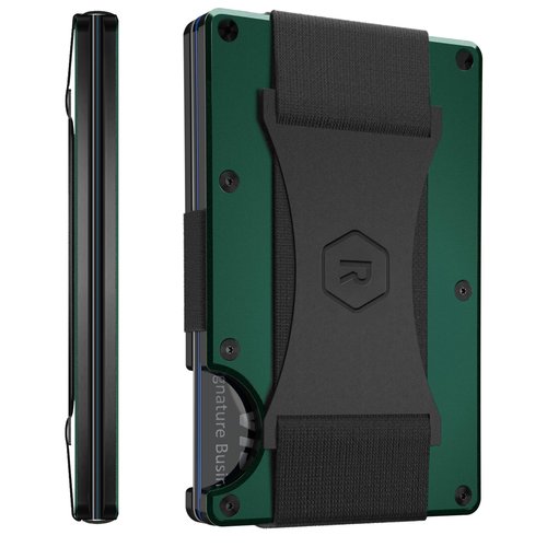 The Ridge Wallet For Men, Slim Wallet For Men - Thin as a Rail, Minimalist Aesthetics, Holds up to 12 Cards, RFID Safe, Blocks Chip Readers, Aluminum Wallet With Cash Strap (Forest Green)