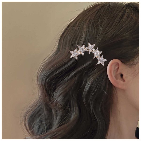 Yheakne Boho Crystal Star Hair Clip Cz Star Hair Pin Clip Gold Rhinestone Hair Barrette Pin Cz Head Clip Headwear Decorative Headpieces Hair Accessories for Women and Girls (Gold star)