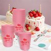 Usumz Berry Sweet 1st Baby Plastic Cups, 16oz Pink Strawberry Birthday Reusable Cups, Strawberry Shortcake Baby Shower Birthday Drinkware, Berry Theme First Birthday Party Supplies 12Pcs