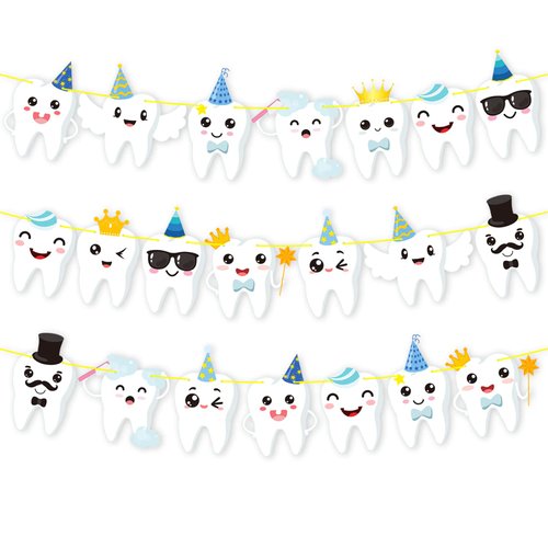 Tooth Party Banner Dental Birthday Party Banners Tooth Party Decorations 2Pcs Teeth Cutout Banners Tooth Banners for First Tooth Party Baby Shower Supplies