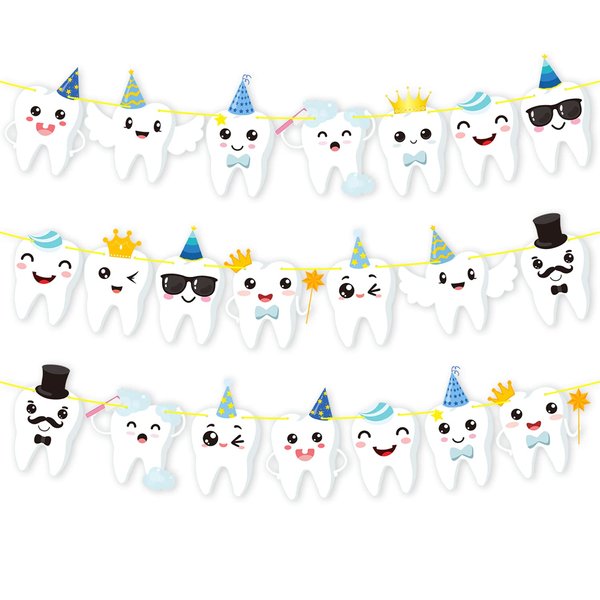 Tooth Party Banner Dental Birthday Party Banners Tooth Party Decorations 2Pcs Teeth Cutout Banners Tooth Banners for First Tooth Party Baby Shower Supplies