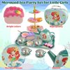 Motiloo 48 Pcs Mermaid Kids Tea Party Set with Carrying Case & Sweet Treats Playset - Pretend Toy Tin Tea Set for Little Girls - Princess Tea Time Pretend Play Tea Set Toys