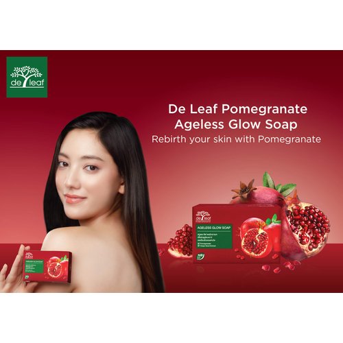 DE LEAF THANAKA Natural Pomegranate Bar Soap, Vitamin E Anti Aging Ageless Glow Youthful Beauty Deep Cleansing Hydration Moisturize Clean Face Facial Body Skin Soap, 100 g 1 Pack Count Pomegranate