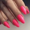 GLAMERMAID Press on Nails Short Almond, Handmade Fluorescence Hot Pink Glue on Gel Nails, Short Stiletto Acrylic False Nails Kits Reusable UV Finish Full Cover Stick on Nails for Women Girls