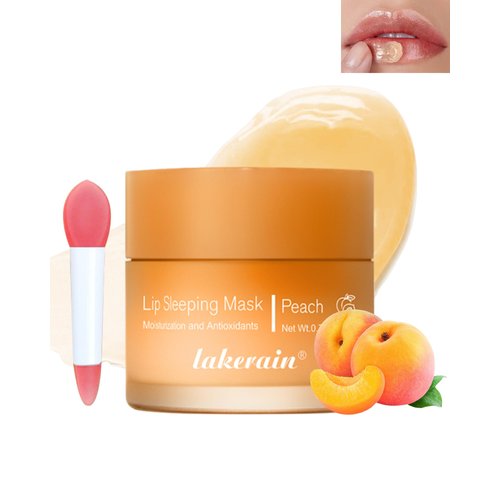 Sleeping Lip Mask, Overnight Hydrating & Prevention Dry and Cracked Lips Scrubs Exfoliator & Moisturizer, Ultra-Nourishing Lip Sleeping Mask with Wand, Lip Care Therapy Treatment for Women-01#Peach