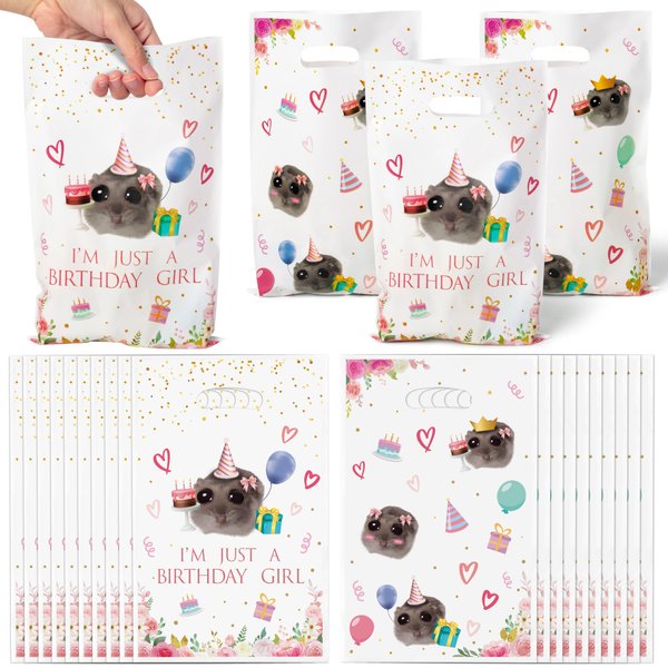 ArianQicult 50Pcs Hamster Party Favor Bags, Sad Hamster Party Gift Bags, Cute Hamster Candy Treat Bags, Hamster Themed Party Decoration for Girls Birthday Baby Shower Animals Themed Party Supplies