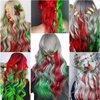 Christmas Colored Hair Extensions, 6Pcs 21 in Red Green Long Straight Hairpieces Clip in Synthetic for Kids Girls Women Christmas Party Supplies