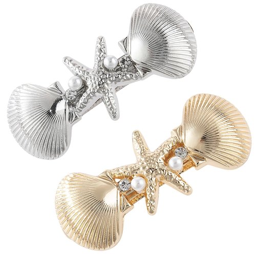 Starfish Hair Barrettes, Rhinestones Vintage Hair Clips, Sea Shell Hairgrip Wedding Hair Headwear...