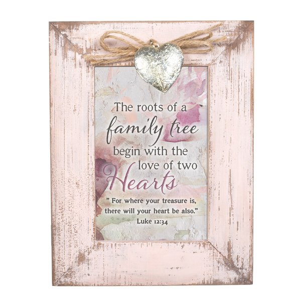 Cottage Garden Family Tree Begins Two Heart Blush Pink Distressed Locket Easel Back Picture Frame