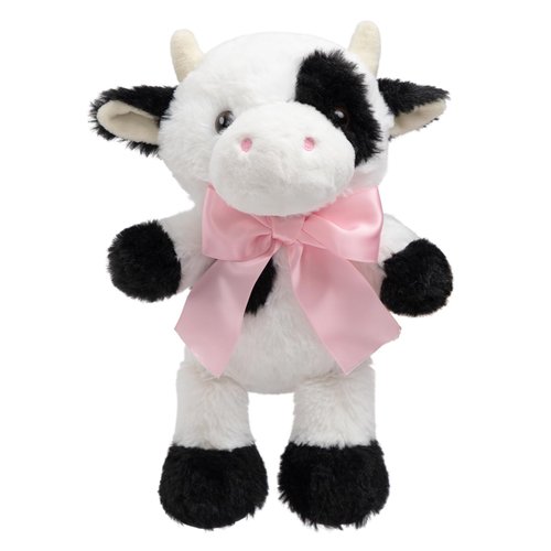 WENMOTDY Cow Stuffed Animal Baby Cow Plush with Big Bow Tie Cute Cow Toy Birthday Gift for Kids 10’’