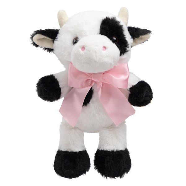 WENMOTDY Cow Stuffed Animal Baby Cow Plush with Big Bow Tie Cute Cow Toy Birthday Gift for Kids 10’’
