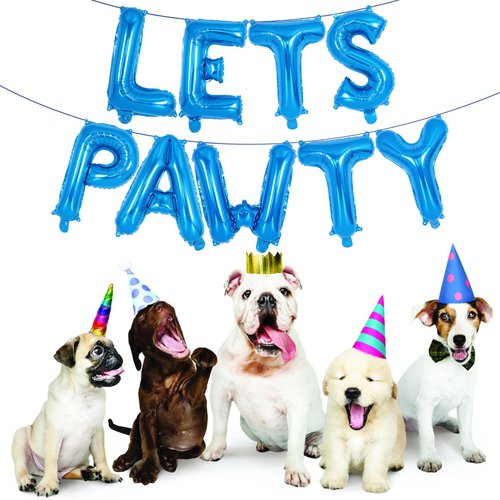 Dog Birthday Balloons,16 inch Blue Foil Lets Pawty Balloons Dog Balloons for Birthday Party, Lets Pawty Birthday Decorations,Dog Birthday balloons for Pet Dog Birthday Party Supplies (Blue)
