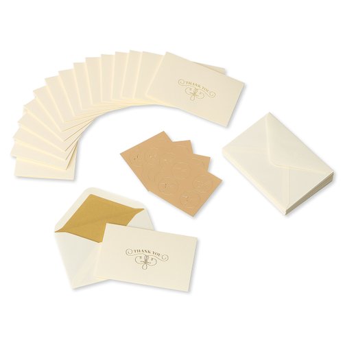 Papyrus Thank You Cards with Envelopes, Gold Flourish (16-Count)
