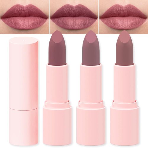 BINGBRUSH 3 Colors Matte Red Lipstick Pack Set,Long Lasting 24 Hour Waterproof Velvet Nonstick Cup Lipgloss Lip Stain Pigmented Lip Makeup Gift Sets (05#&06#&07#)