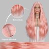 Fancy Hair Peach Pink Wavy Wig 28 Inch Natural Wavy Curly Synthetic Wig for Women Long Pastel Pink Middle Part Wig for Halloween Party Cosplay Daily Use