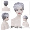 PHOCAS Short Curly Gray Pixie Wigs with Bangs Layered Short Wigs For Women Daliy Cosplay Synthet Short Cut Wigs
