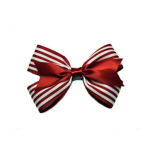 Double Ribbon Hair Bow Collection (Barrette, Red Peppermint-Red stripes & Red tails)