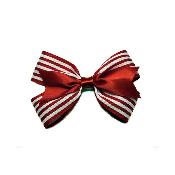 Double Ribbon Hair Bow Collection (Barrette, Red Peppermint-Red stripes & Red tails)