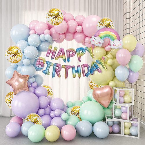 Rainbow Balloon Arch Kits 133Pcs - Pastel Assorted Latex Balloons Garland Kit Macaron Colors, 5, 10, 12, 18 Inch for Wedding Baby Shower Ice Cream Theme Birthday Party Decoration Supplies