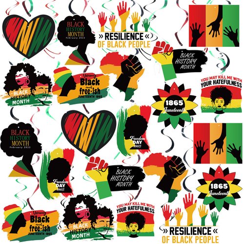 NICOWARM 54PCS Juneteenth Decorations Black History Month Hanging Swirls for Party Supplies African BHM Worthwhile Commemoration Festival Hanging Decoration Supplies for Home, Office, School