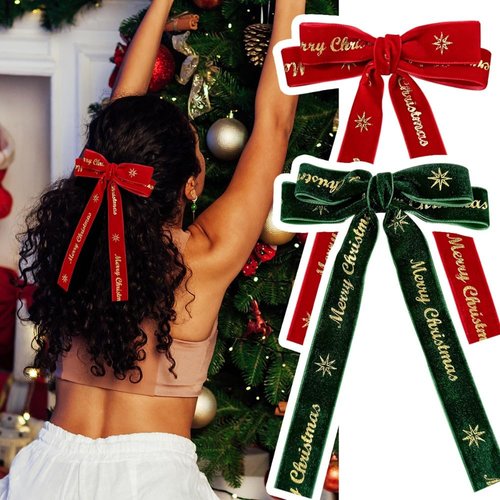 2 PCS Black Red Girls Christmas Velvet Bow Hair Clip for Women Vintage Wedding Long Ribbon Korean Hair Pin Barrette Hair Accessories