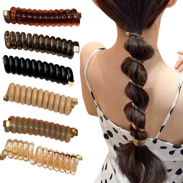 Generic Spiral Hair Ties Phone Cord Elastic Hair Bands No Damage Scrunchies for Women Coil Holders Hair Ties for Thin Thick Hair Straight Ponytail Hair Accessories 6pcs