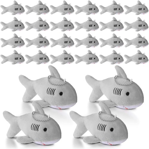 Zubebe 24 Pcs Shark Party Favors Bulk Shark Key Chain Plush Shark Keychain Bulk Mini Shark Stuffe...