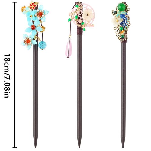 3PCS Hair Stick,Flower Hair Pins For Buns Chinese Hair Sticks For Long Hair Chopsticks For Women Vintage Tassel Wooden Hair Sticks For Buns Retro Floral Hairpin Qipao Hanfu Hair Accessories For Women
