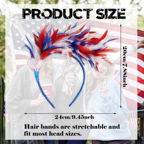 hhdatc 4th of July Womens Feathers Fascinator Headband Hat Party Costume,Memorial Day, Labor Day, Veteran's Day Red White Blue