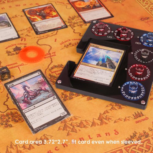 Aizesuro Translucent Acrylic Commander EDH Command Zone Tray Panel with Life, Damage, Cast Dial Counter Compatible with Magic The Gathering Deck, MTG Life Counter Accessories