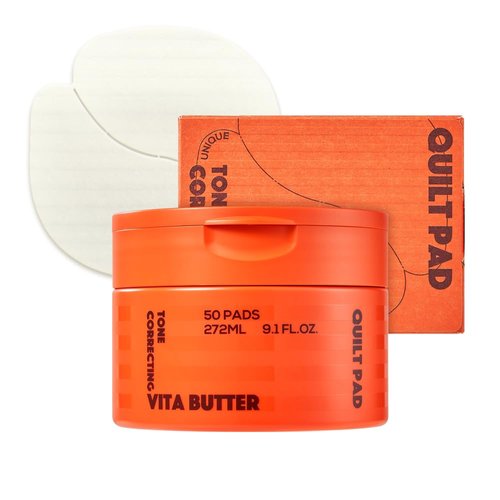 MissDragon Vita Butter Tone Correcting Quilt Toner Pads (50 Pads) – Vegan Korean Skincare Facial Hydrating Vitamin C NiacinamideToner Pads for All Skin Type