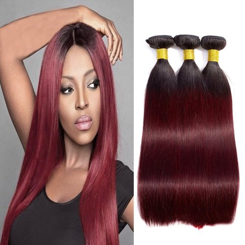 1b99j Burgundy Human Hair Bundles Burgundy Straight Human Hair Bundles Double Weft Ombre Burgundy Bundles Tow Tone Black To Burgundy Bundles Brazilian Remy Hair Extensions 3 Bundles 20 20 20 inch