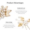 3pcs Pearl Bride Wedding Hair Pins Leaf Bridal Head Piece Flower Hair Accessories for Women and Girls 2.36 in *3.94 in, Golden