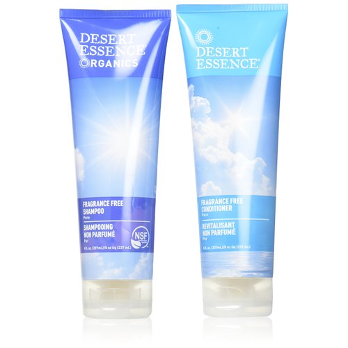 Desert Essence Fragrance Free Shampoo & Conditioner Bundle - 8 Fl Ounce - Pure - Vitamin B5 - Green Tea - Softer, Shinier & More Manageable - Aloe Vera - Unscented