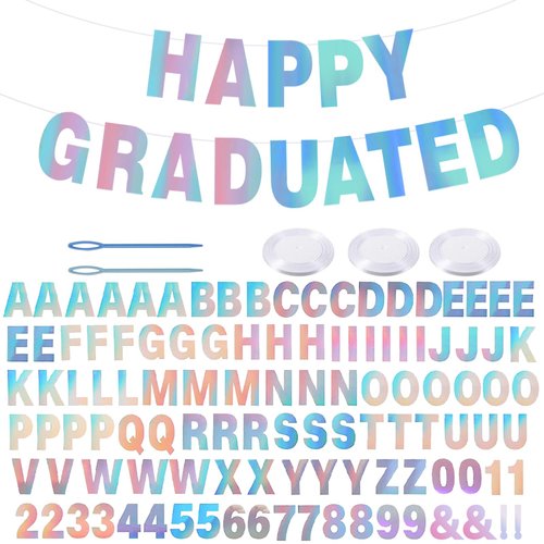 116 Pcs DIY Glitter Customizable Banner Kit Custom Banner Including 111 Letters and Numbers 3 Rope and 2 Threading Device for Personalized Decor for Birthday Banner (Laser)