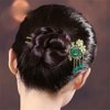 Handmade Chinese Women U-shaped Hair Stick, Daily Tassel Green Hairpin Headwear Cosplay Gift
