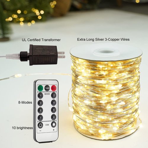 ZELUXDOT 600 LEDs String Lights Fairy String Lights 200FT Long Outdoor Waterproof Copper String Lights with Remote 8 Modes for Bedroom, Patio, Gardens, Wedding Decoration, Party, Christmas Tree