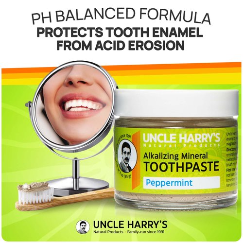 Uncle Harry's Peppermint Remineralizing Toothpaste | Natural Whitening Toothpaste Freshens Breath & Promotes Enamel | Vegan Fluoride Free Toothpaste