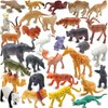 PINOWU Realistic Mini Wild Zoo Animals Figurines Toys 32 Pcs Gift Set for Education and Party Favors, Plastic Forest Safari Animals Lion, Hippo, Tiger, Bear, Elephant, Giraffe etc