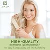 Natural Boar Bristle Hair Brush for Women, Men, Kids; Dry and Wet Detangling Hair Brush Gently Enhances Shine, Smooths Frizz and Prevents Breakage in Fine and Straight, Thick and Curly Hair (long)