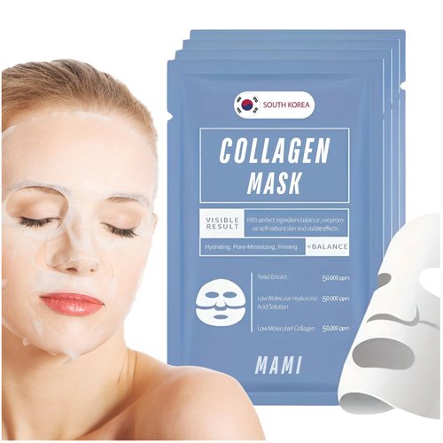 mami home 4 Pack Korean Collagen Face Mask | Collagen Mask for Deep Hydration, Firming, and Anti-Wrinkle Lifting | Collagen Night Wrapping Mask