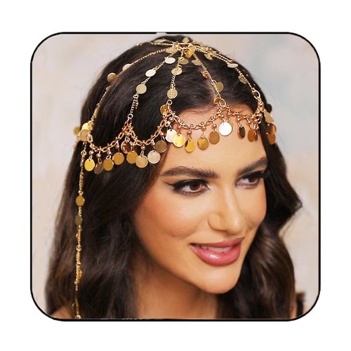 Aukmla Sequin Head Chain Gold 1920s Headpiece Cap Roaring 20s Festival Costume Headband Hair Chains for Women and Girls