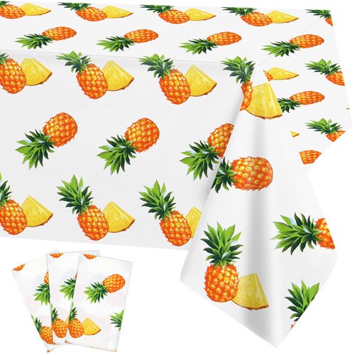 PHOGARY Pineapple Tablecloth for Party Decoration, 3 Packs Plastic Fruit Tablecloth for Aloha Tro...