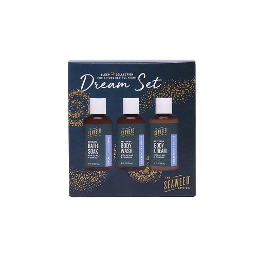 The Seaweed Bath Co. Sleep Body Wash, Body Cream & Bath Soak Pack (Gift Set), Calm Scent (Vetiver & Geranium), Vegan, Paraben Free, 6 fl. oz.