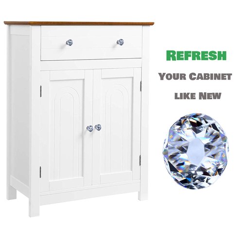 DeElf 12 PCS Clear Crystal Glass Drawer Cabinet Pulls Knobs Diamond Shape Decorative for Kitchen, Dresser, 30mm (1-1/4“), Silver Color Base