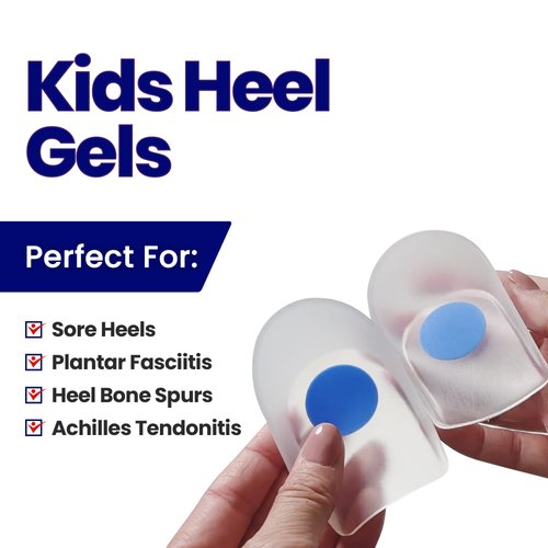 Kids Heel Cups for Heel Pain - Gel Heel Cushions for Heel Pain Relief | Gel Heel Pads Plantar Fasciitis Inserts For Achilles Tendonitis, Heel Spurs, Severs Disease Heel Cup Kids 2-5 Womens Shoes 4-7US