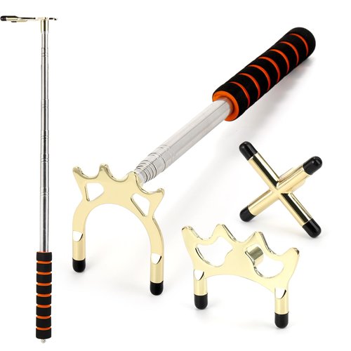 Pumtus Retractable Billiards Cue Bridge, Snooker Pool Stick Bridge, Retractable Billiards Cue Rest with 3 Pieces Removable Brass Bridge Head, Pool Table Accessories for Pool Table, Game, Competition