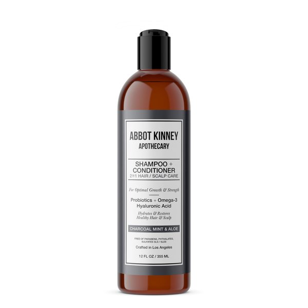 ABBOT KINNEY APOTHECARY Charcoal & Mint 2 in 1 Shampoo and Conditioner, Natural Scalp Care with Essential Oils & Hyaluronic Acid, 12 FL OZ / 355 ML